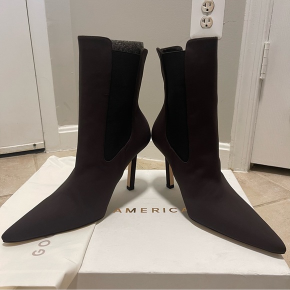 Good American Pointed Toe Chelsea Bootie in Neoprene Chocolate - Picture 10 of 11